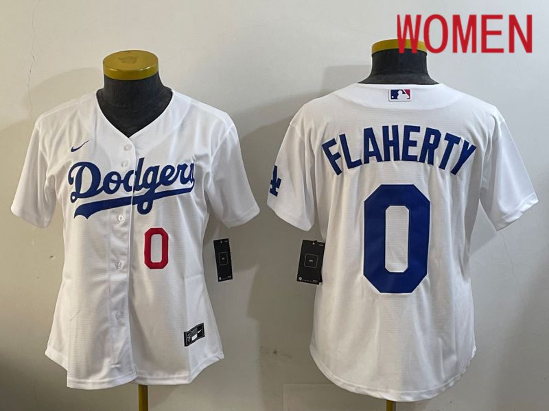 Women Los Angeles Dodgers #0 Flaherty White Game 2024 Nike MLB Jersey style 12111